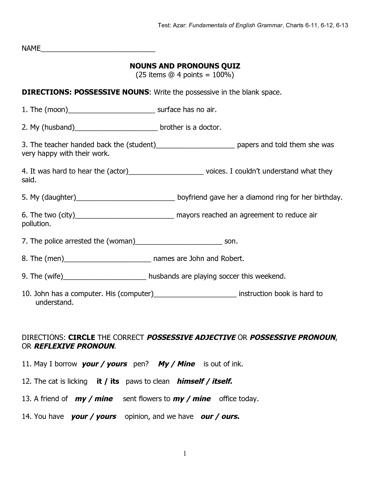 11 Best Images Of Using Possessive Pronouns Worksheets Possessive Nouns Worksheets 4th Grade