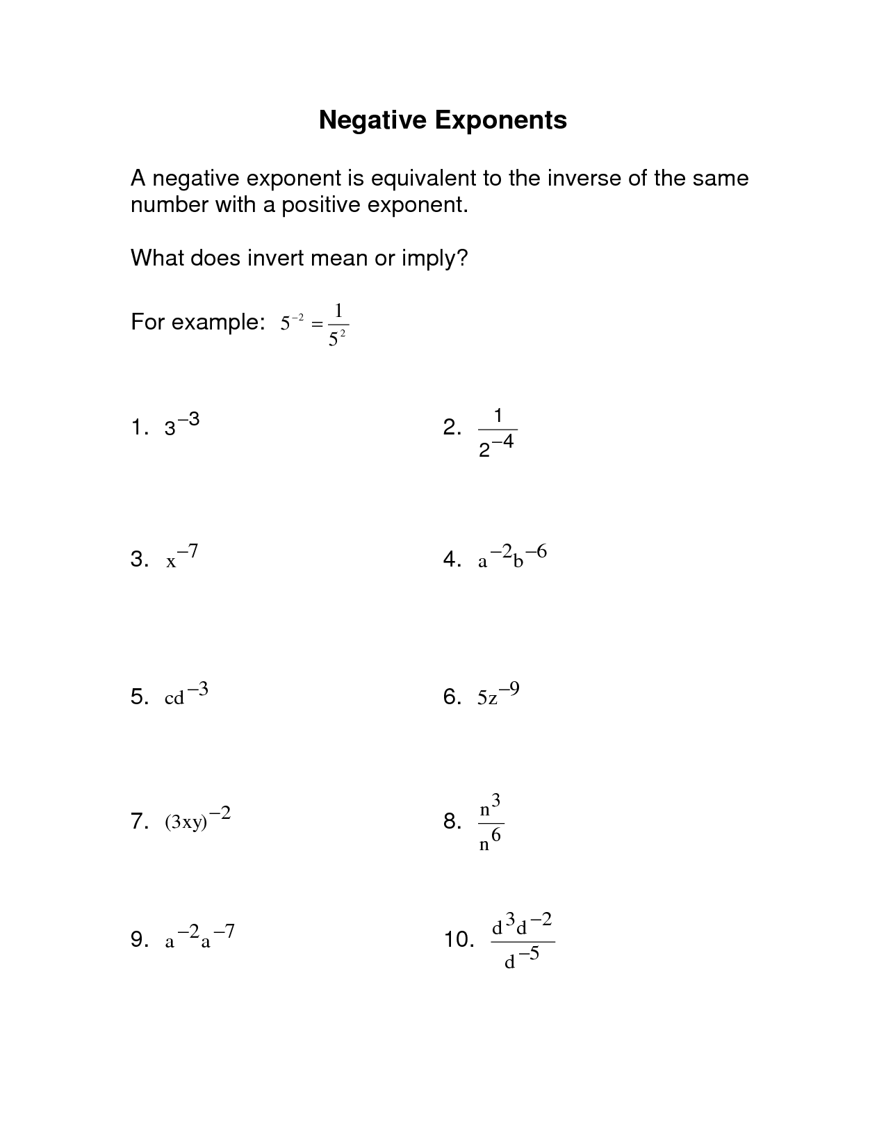 Printable 6th Grade Exponents Worksheets