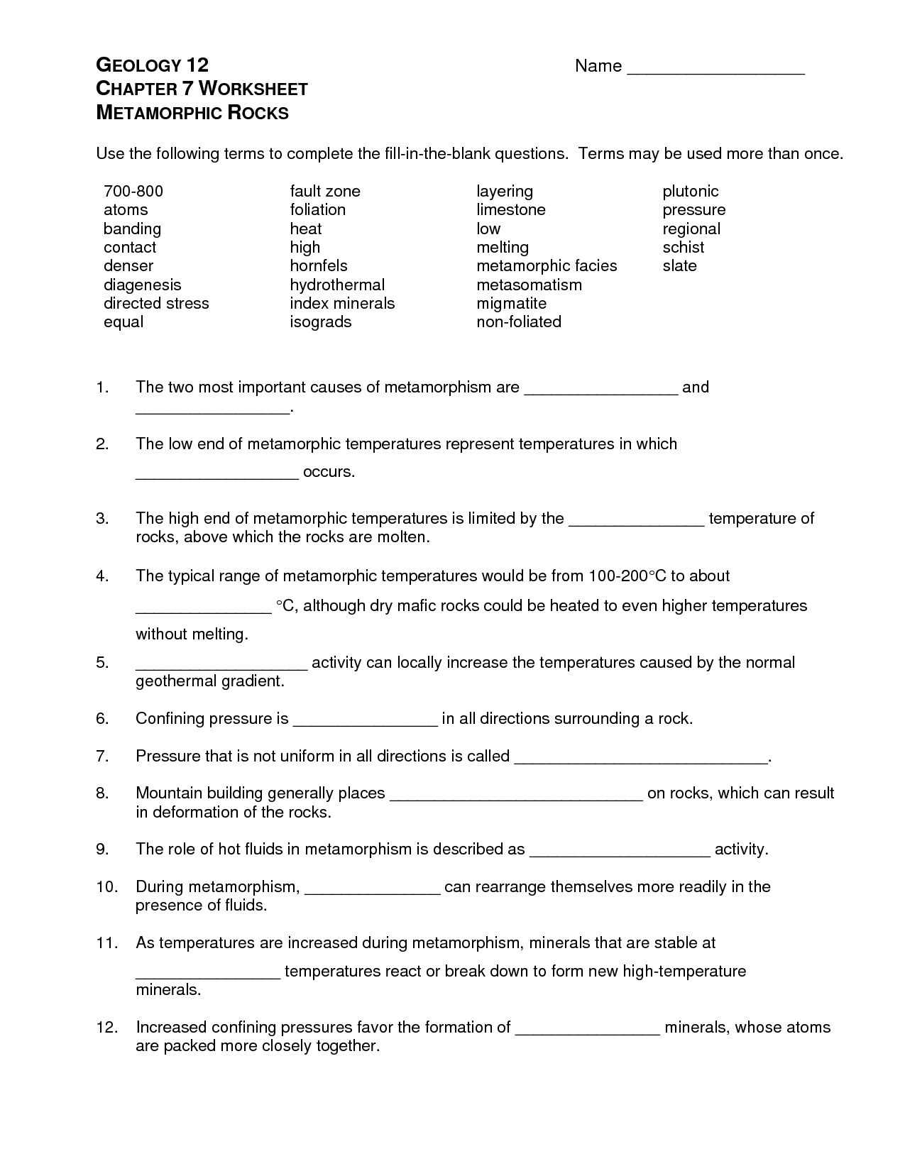 Types Of Rock Worksheet