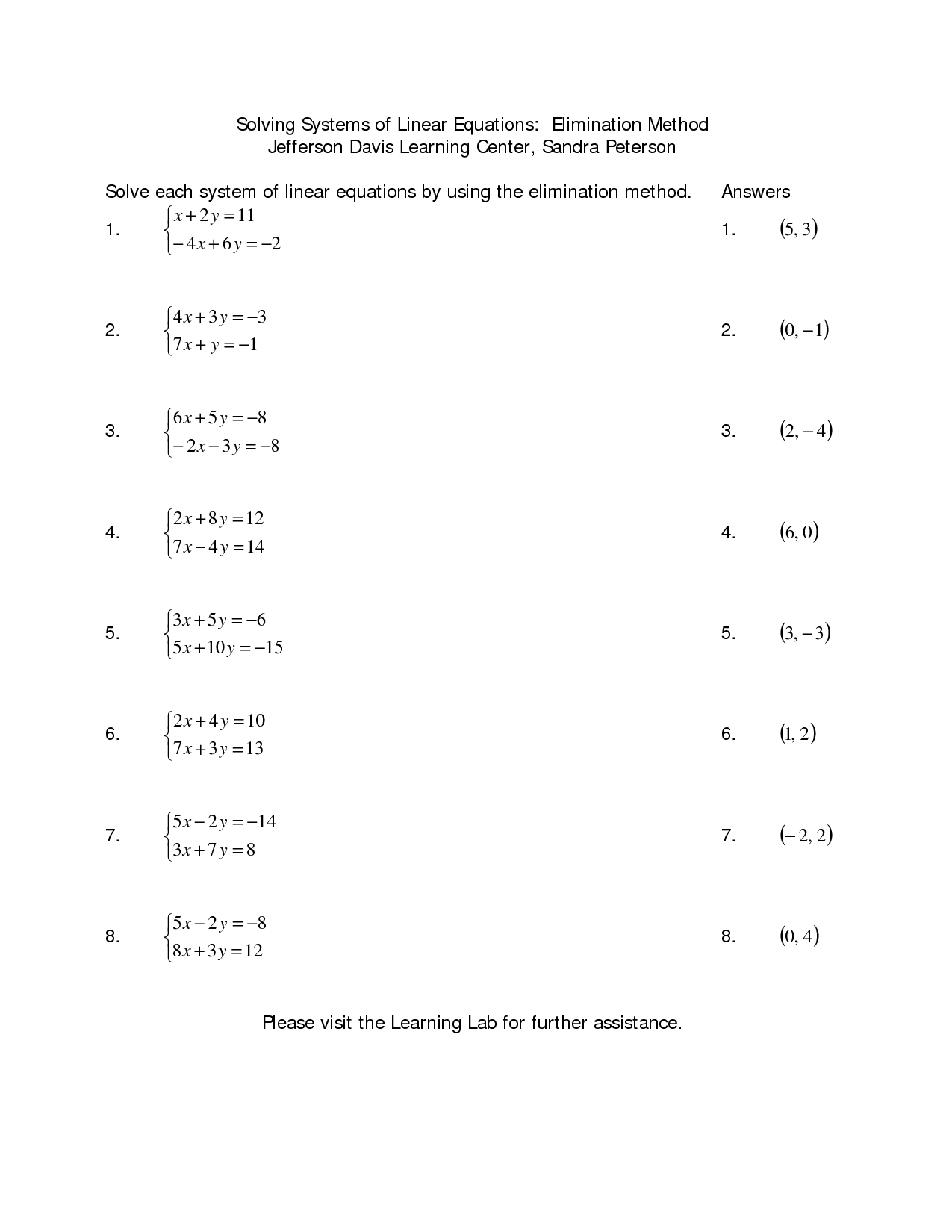 System Of Equations Worksheet Multiple Choice