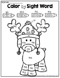 Christmas Color by Sight Word Kindergarten