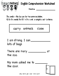 Kindergarten Comprehension Worksheets