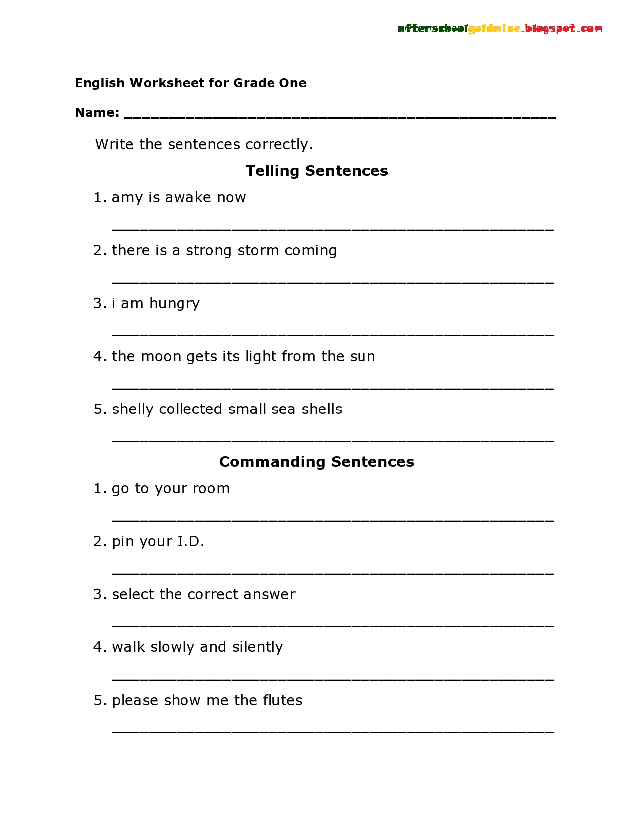 Writing Sentences Worksheets For Grade 1