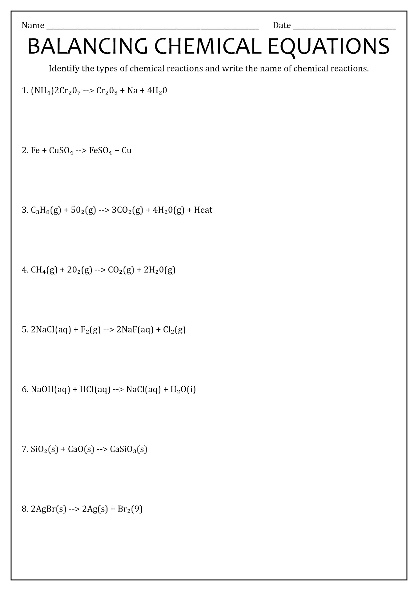 16 Best Images of Types Chemical Reactions Worksheets Answers  Types of Chemical Reactions 