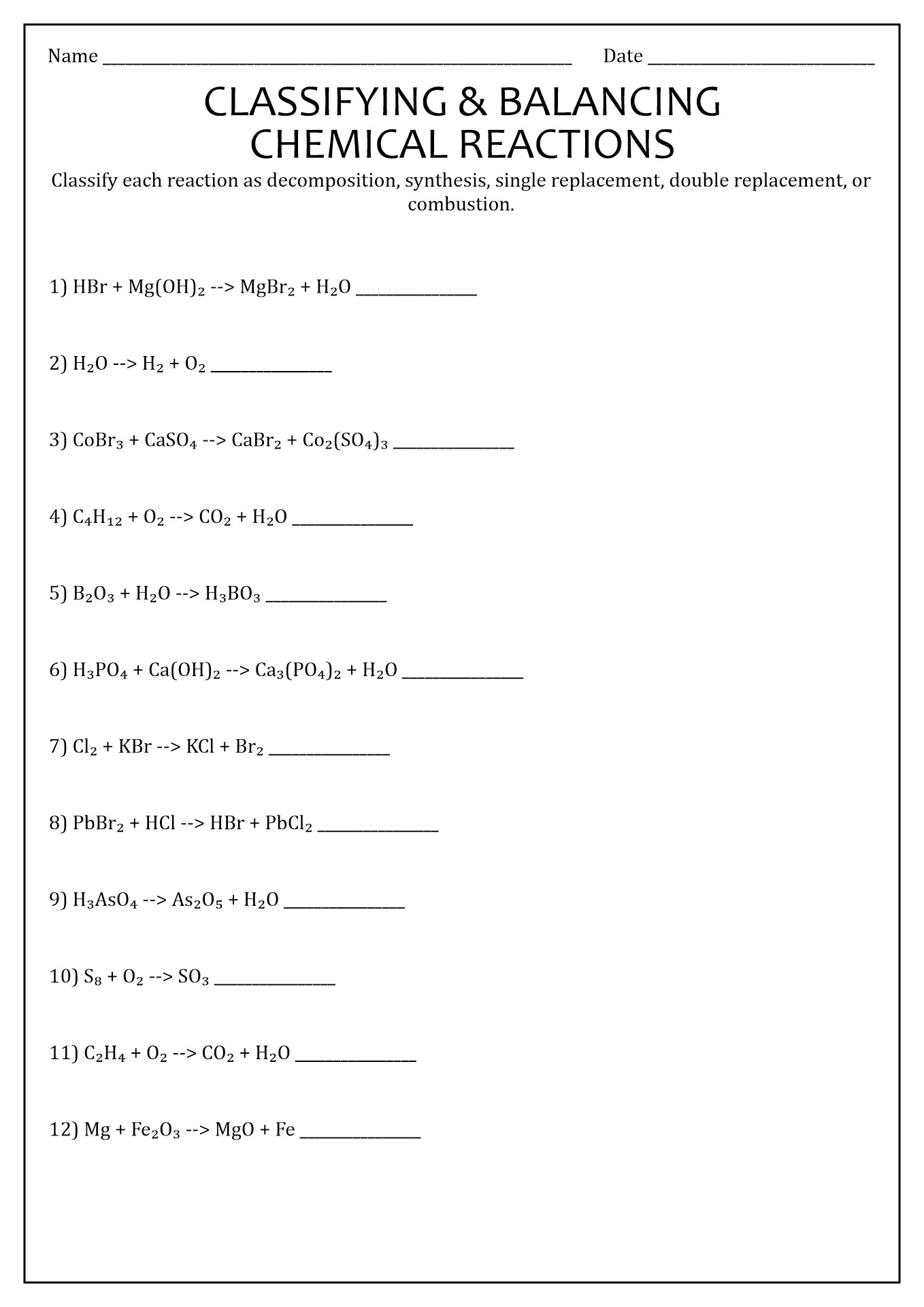 Predicting Products Of Chemical Reactions Worksheet Answer Key →