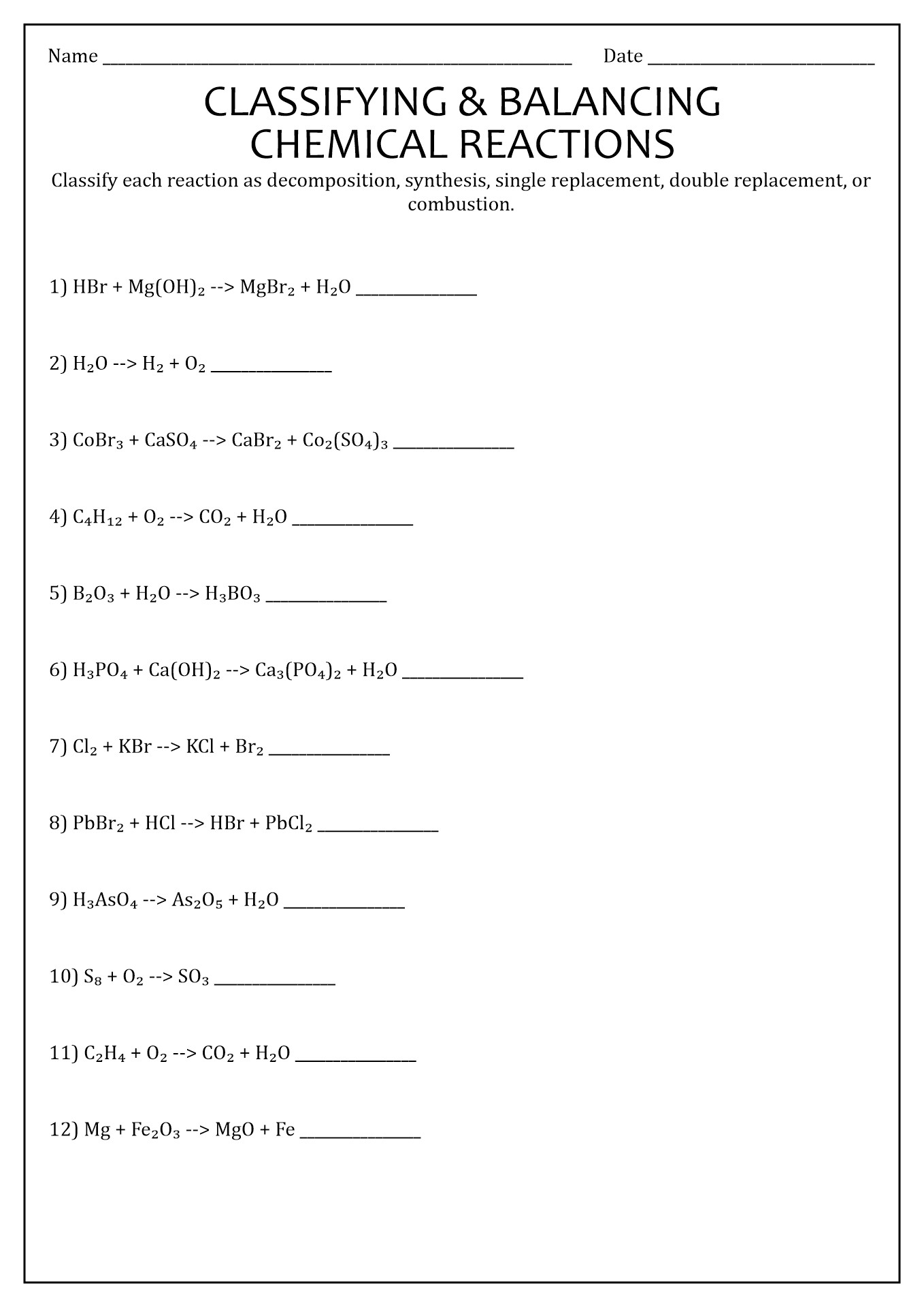 16 Best Images of Types Chemical Reactions Worksheets Answers  Types of Chemical Reactions 