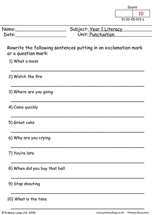 Exclamation Sentences Year 2 Worksheet