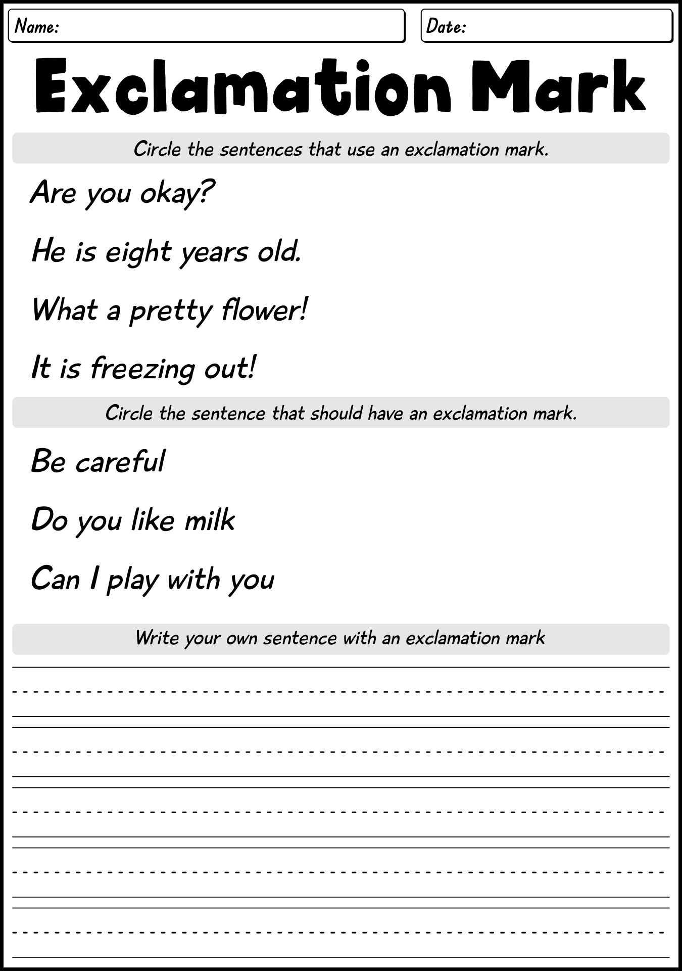 18 Best Images Of Exclamation Worksheets 1st Grade Exclamation Mark Worksheets Exclamation