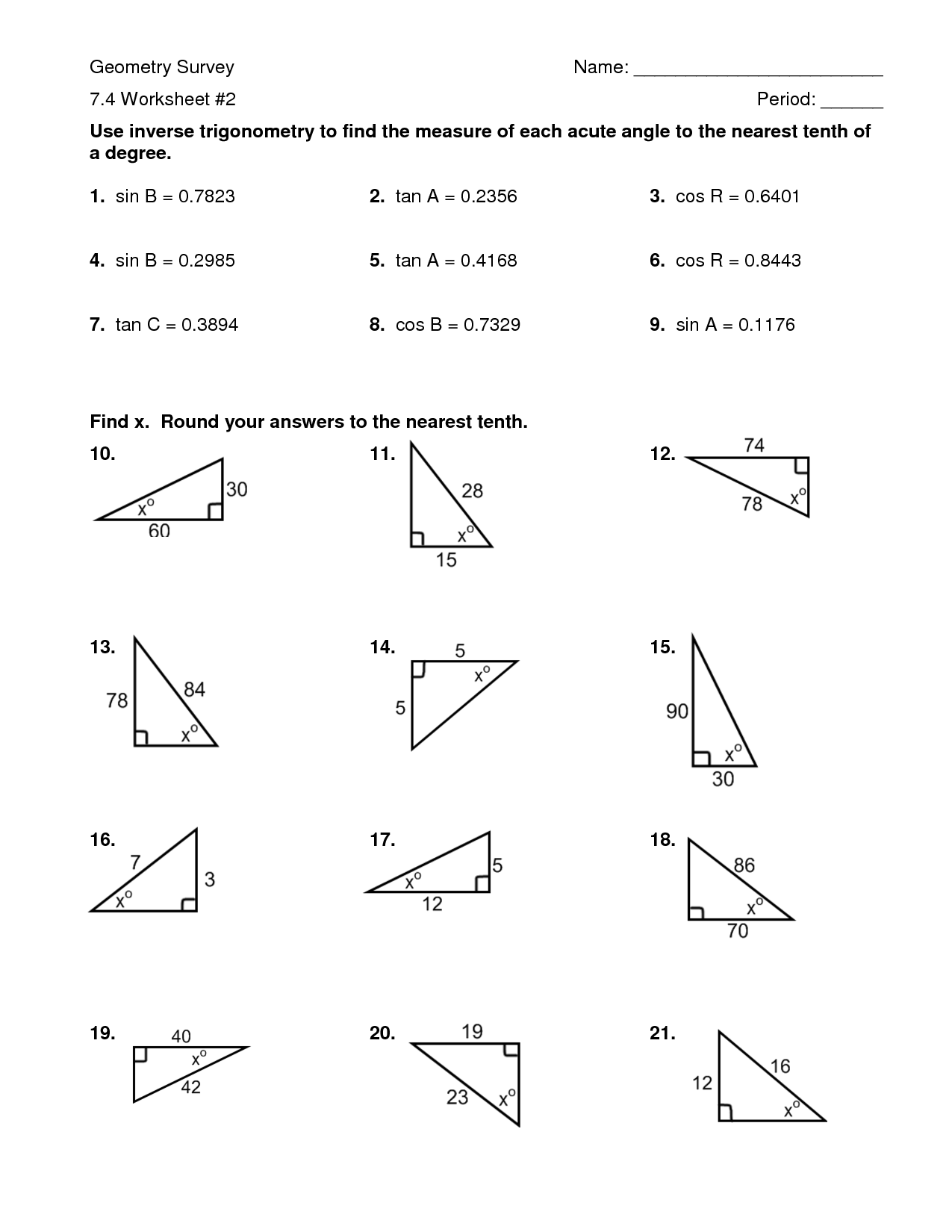 Finding Missing Angles Worksheet