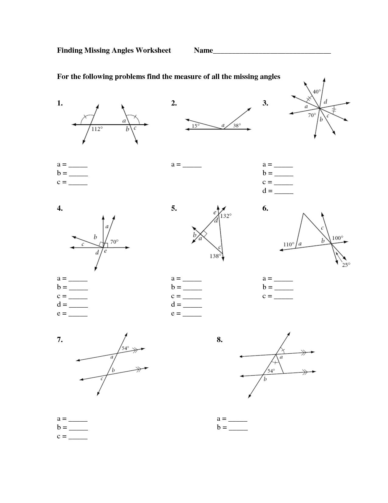 12 Best Images of Finding Angles Worksheet - Vertical Supplementary