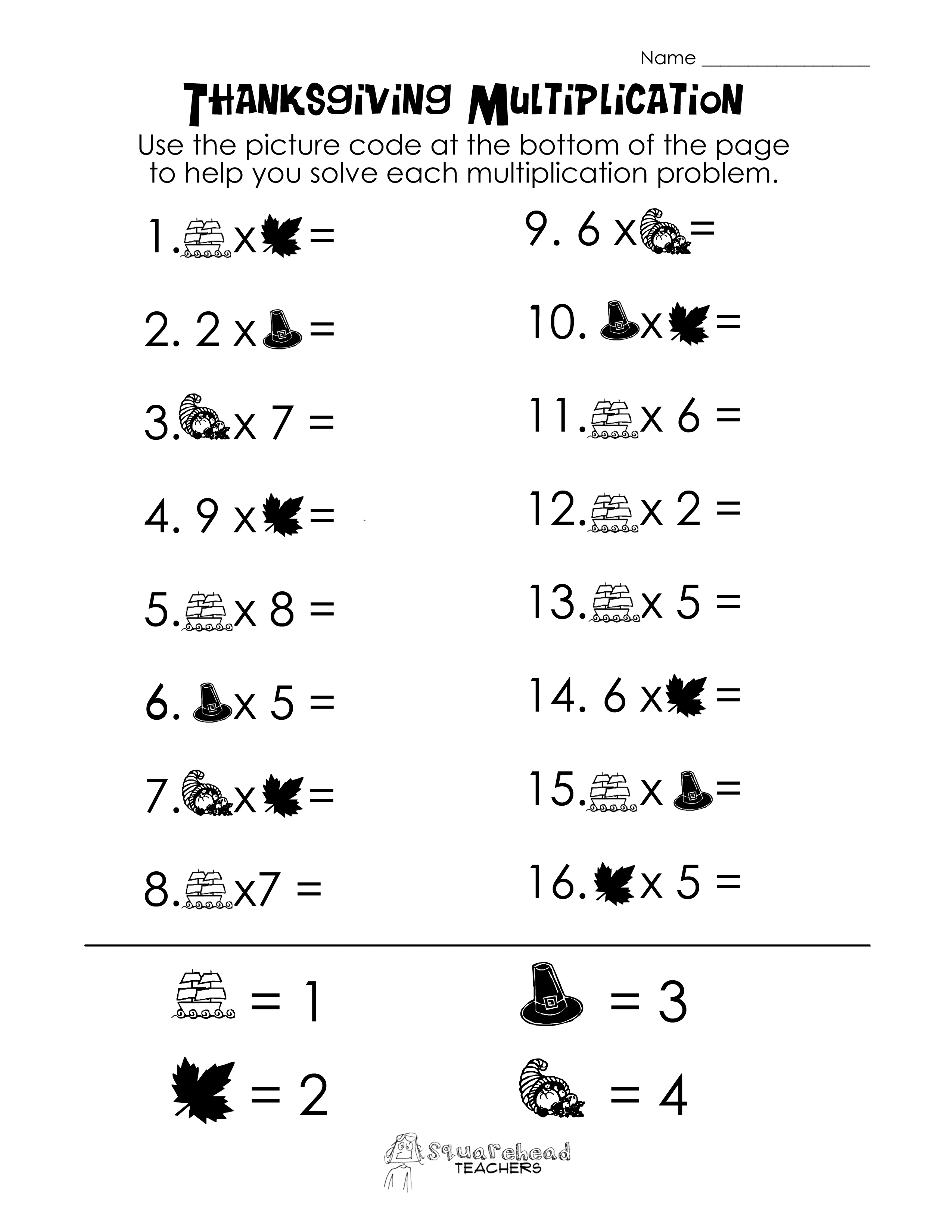 Free Thanksgiving Math Worksheets Multiplication