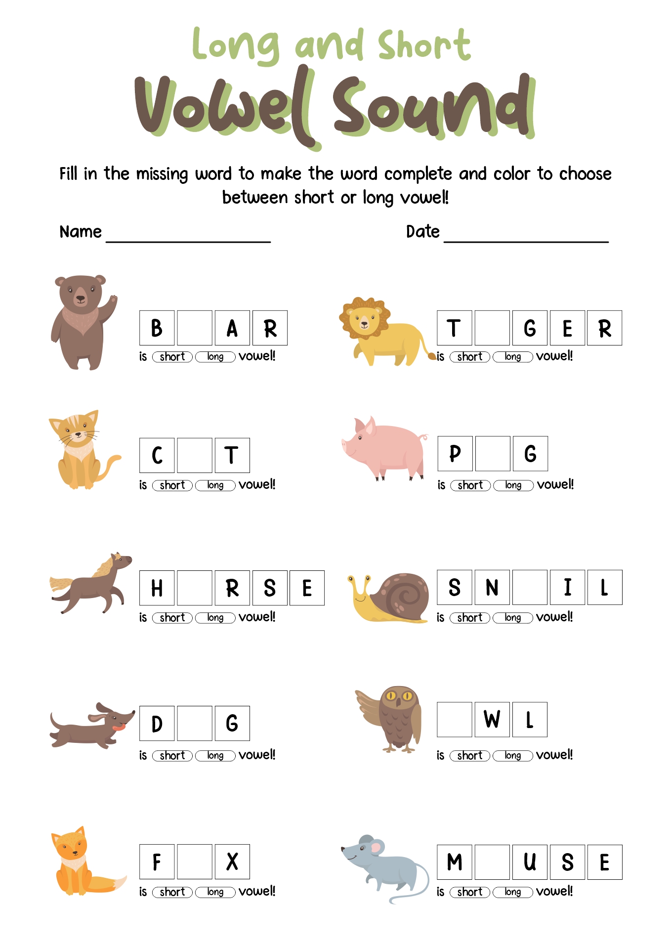 Long And Short Vowel A Worksheets