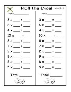 12 Best Images of Roll The Dice Worksheet - Multiplication Dice Game