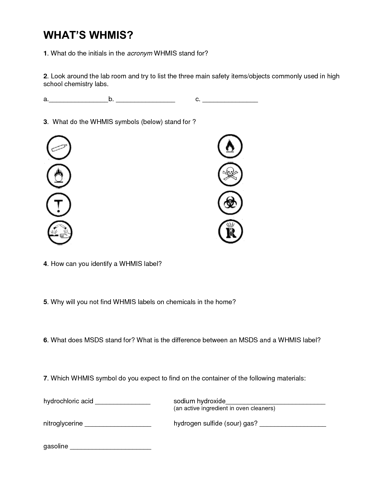 Lab Safety Symbols Worksheet