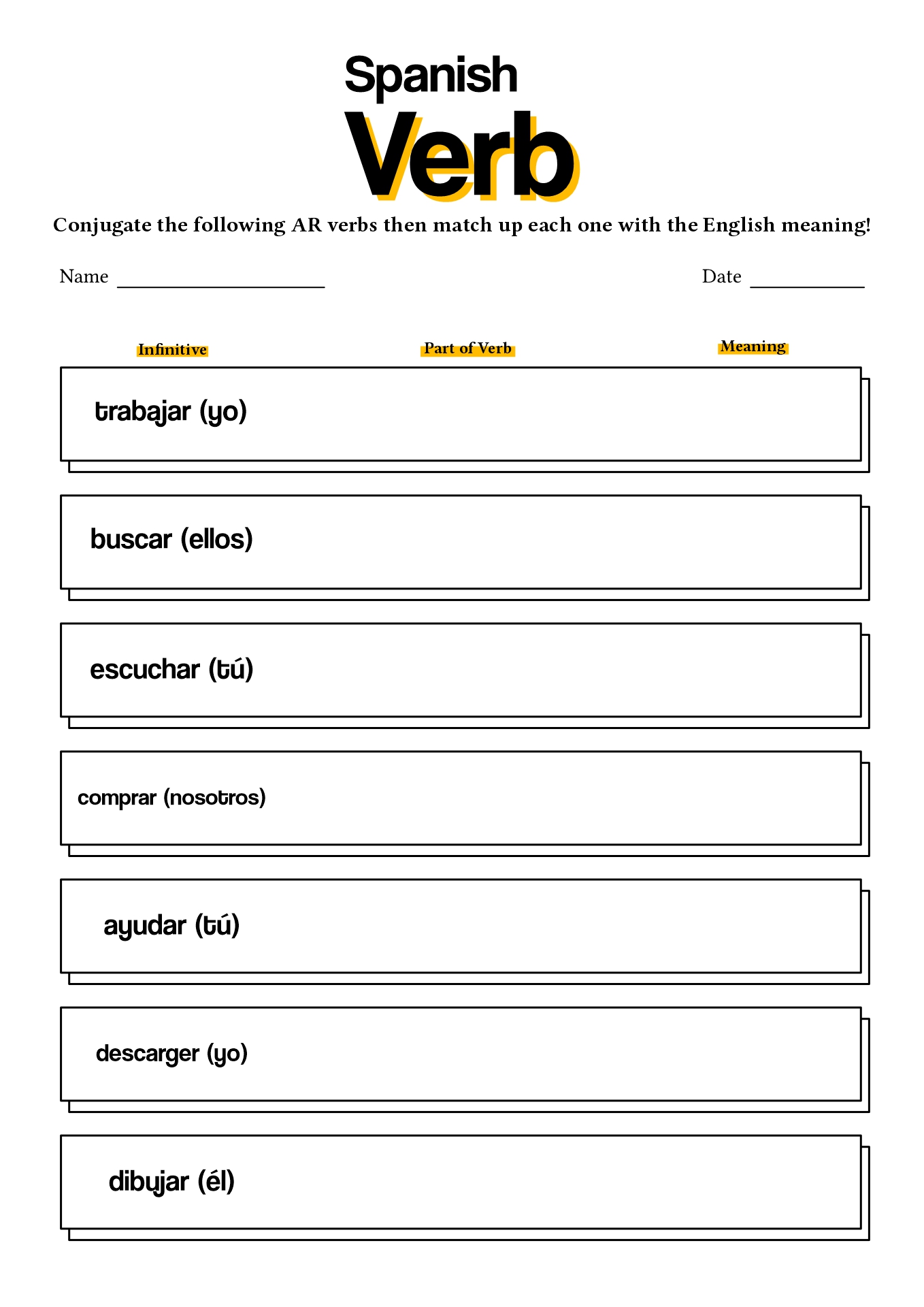 Er And Ir Verbs In Spanish Worksheets