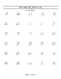 Math Multiplication with Decimals Worksheet