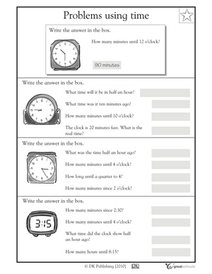 Time Worksheets 3rd Grade Math Word Problem