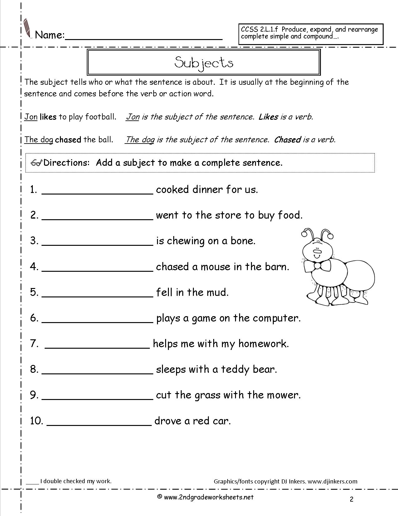 Finish The Sentence Worksheets 2nd Grade