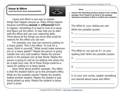 Cause and Effect Worksheets 4th Grade