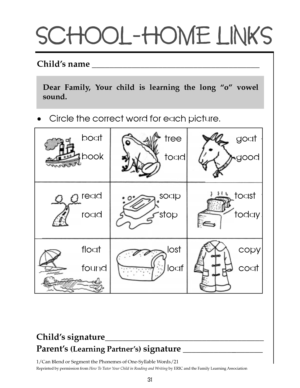 Long O Sentences Worksheet