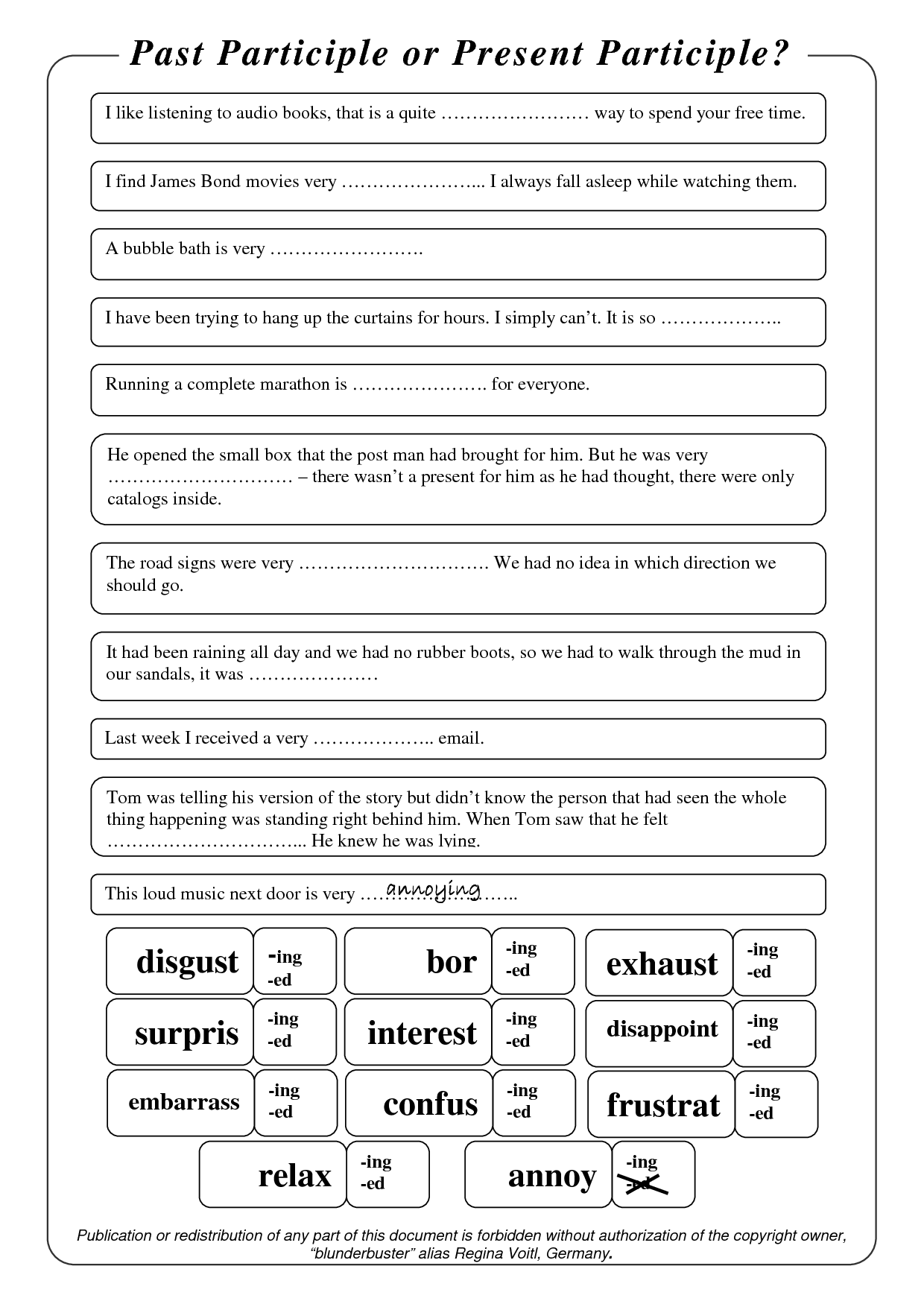 Participles As Adjectives Worksheets Pdf