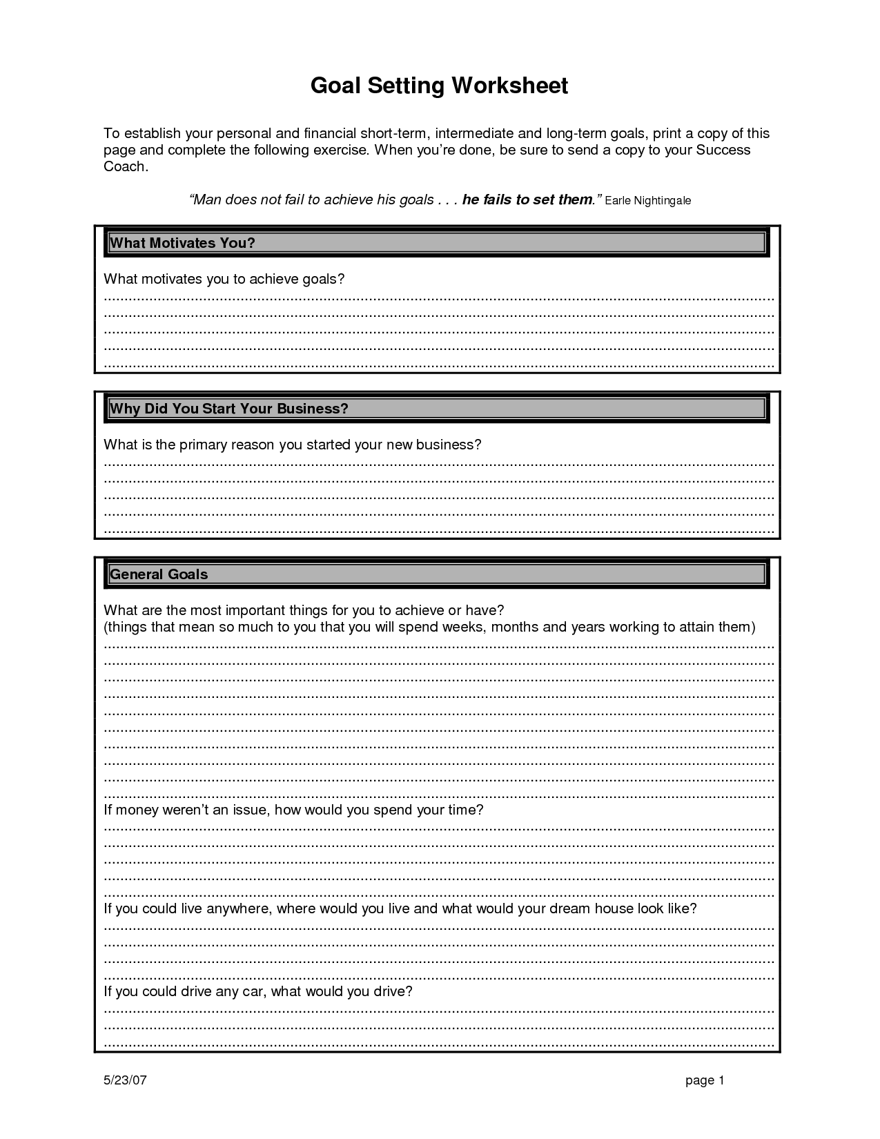 Personal Goal Setting Worksheet Template