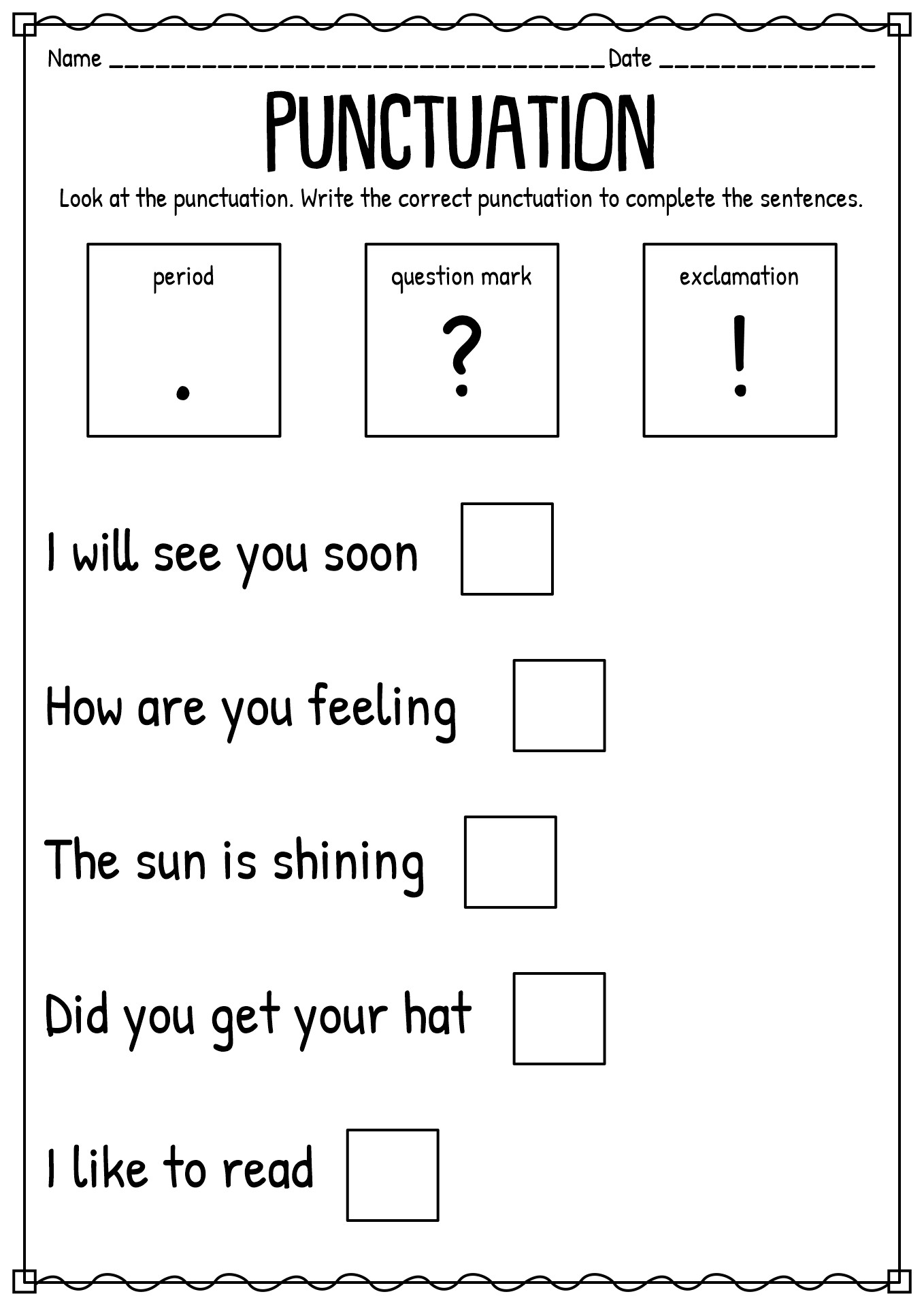 Sentence And Punctuation Worksheets