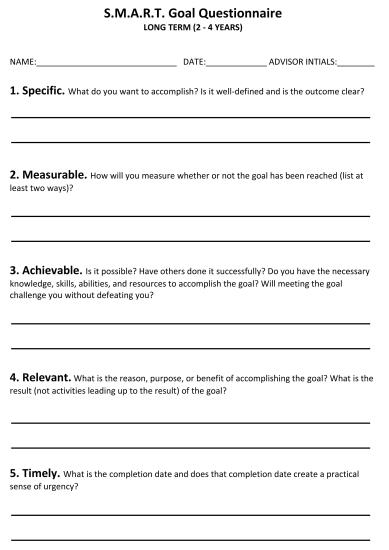 Smart Goals Worksheet Printable