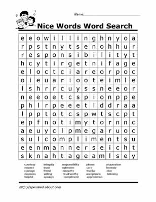 Social Skills Worksheet Words Search