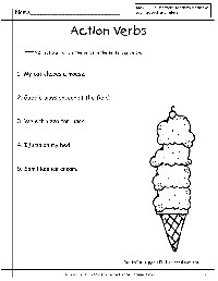 Action Verb Worksheet First Grade