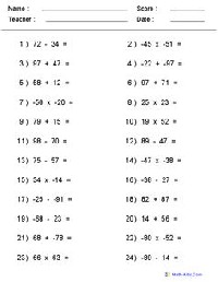 Adding and Subtracting Negative Numbers Worksheet
