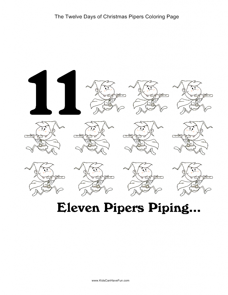 12 Days of Christmas 11 Pipers Piping Coloring Pages