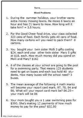6th Grade Math Word Problems