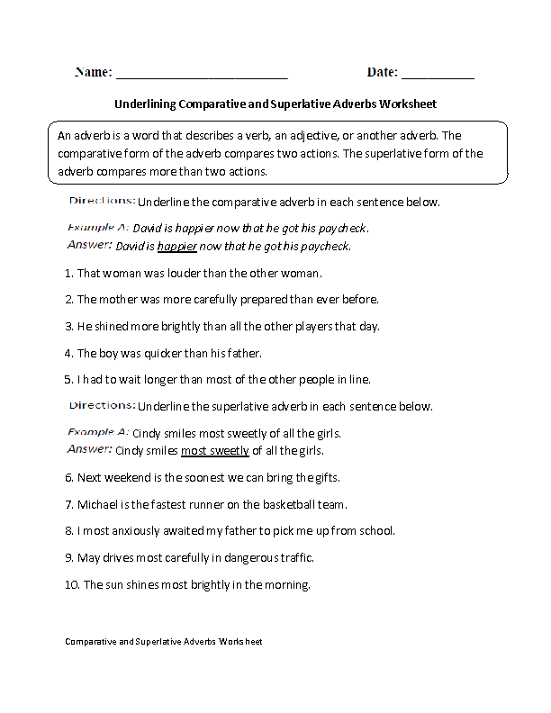 Comparative Adverbs Worksheets