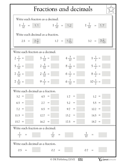 Fractions and Decimals Worksheets 4th Grade