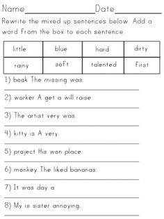 10 Best Images of Kindergarten Sentence Structure Worksheets