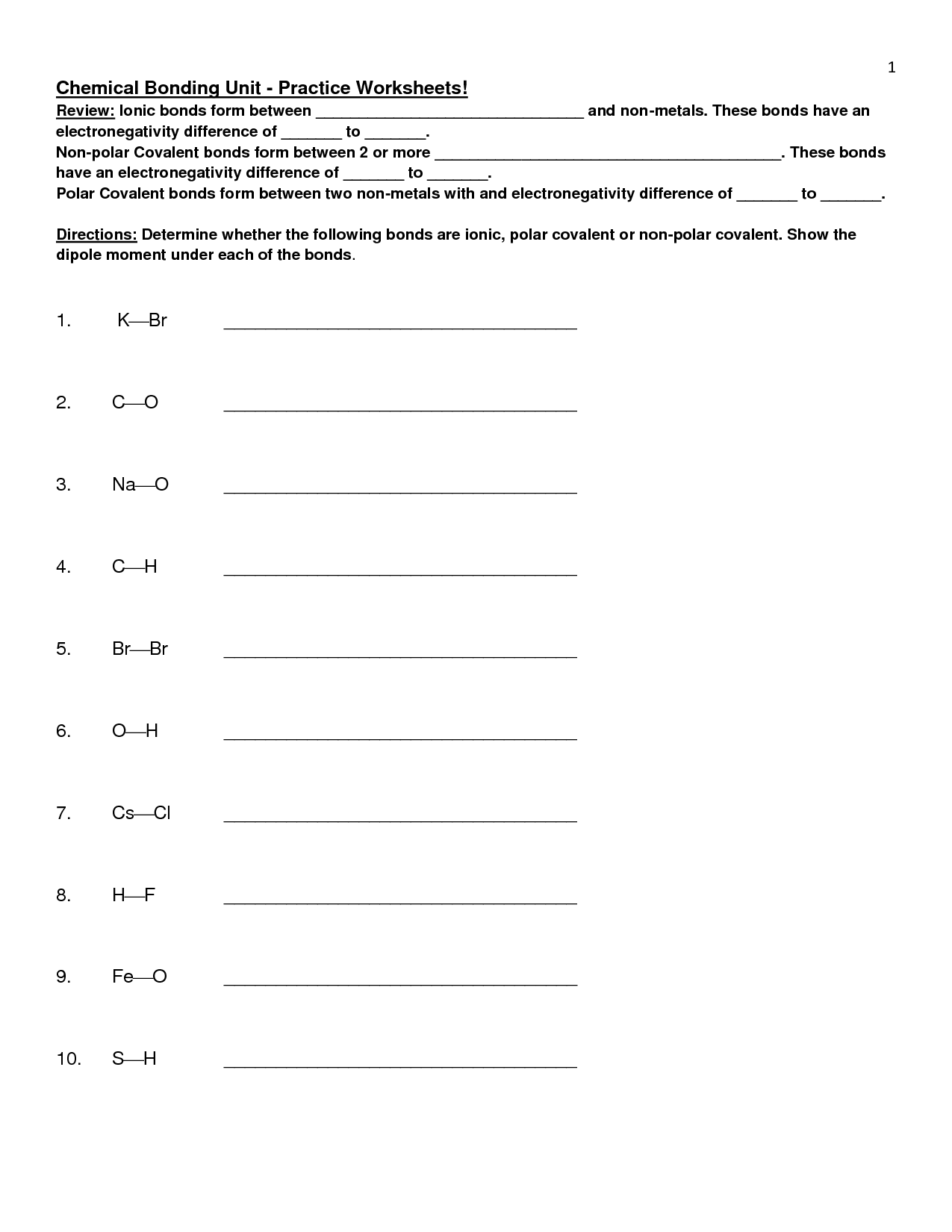 Ionic Bonding Worksheet Answers