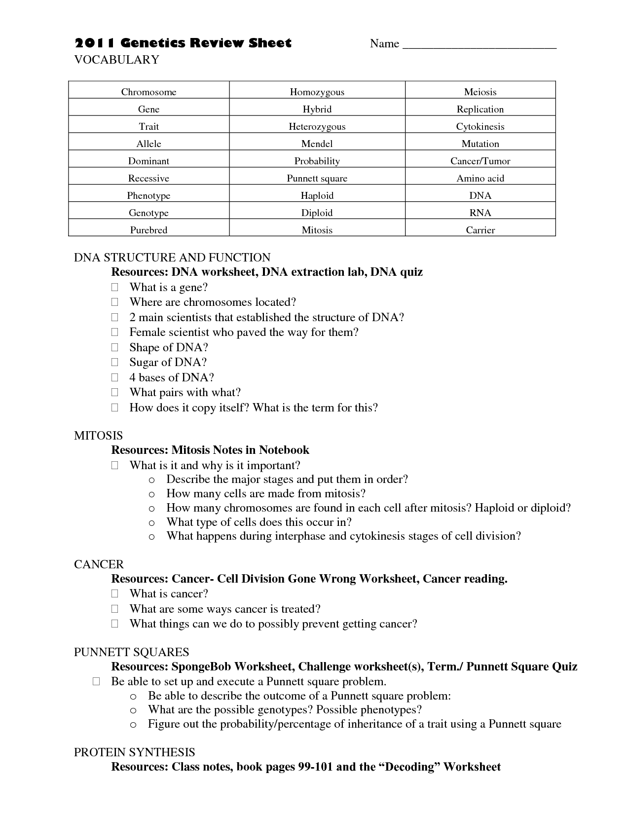 Meiosis and Mitosis Worksheet Answers