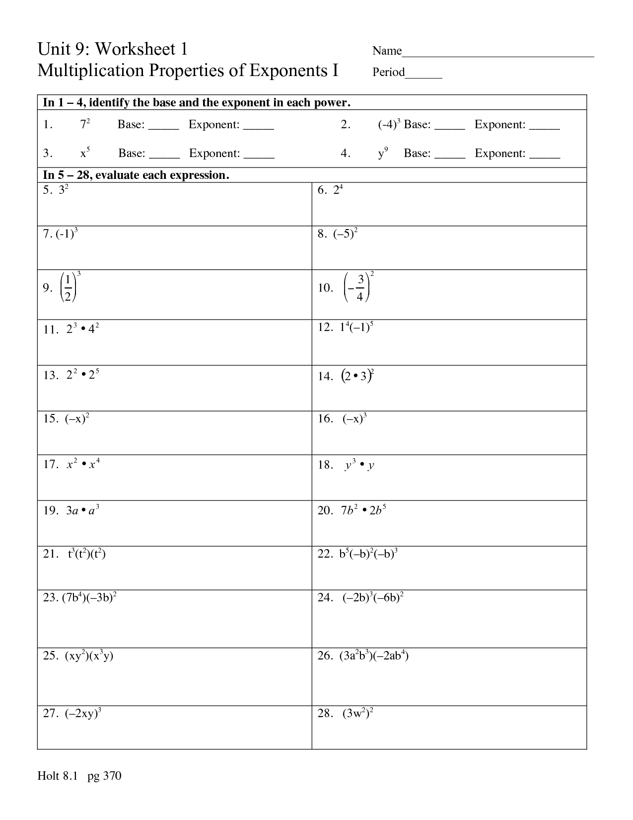 Multiplication Properties Of Exponents Worksheet Answers 7 1 Practice 8 3 multiplication 