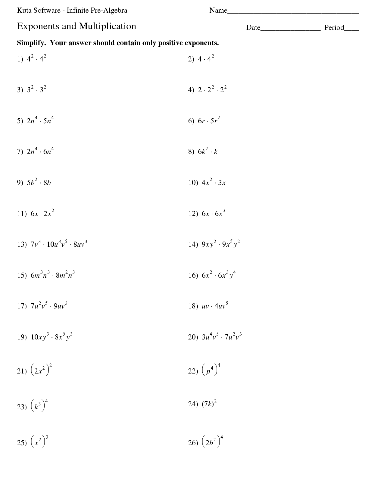 properties of exponents worksheet and answers multiplying and