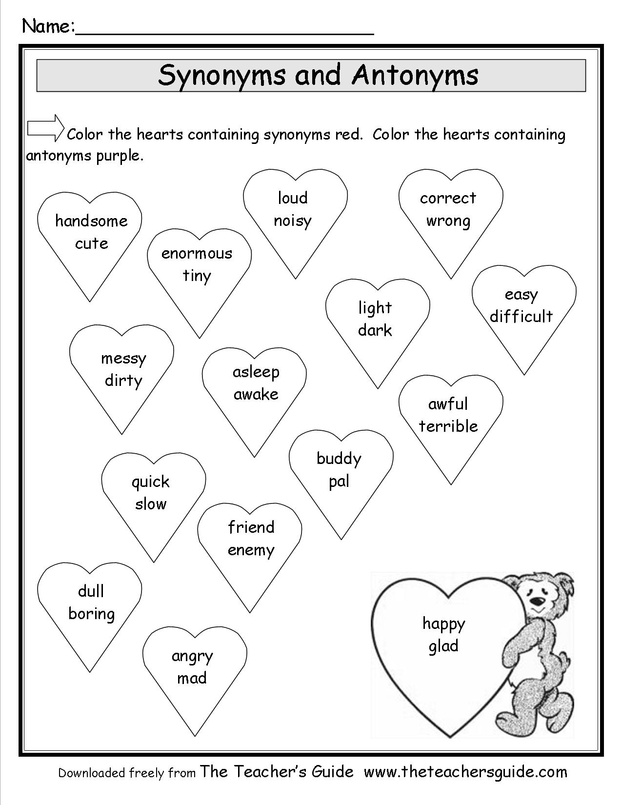 Synonyms and Antonyms Worksheet Coloring