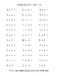 11 Multiplication Facts Worksheet