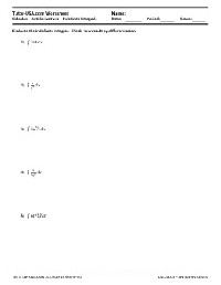 Calculus Indefinite Integrals Worksheet