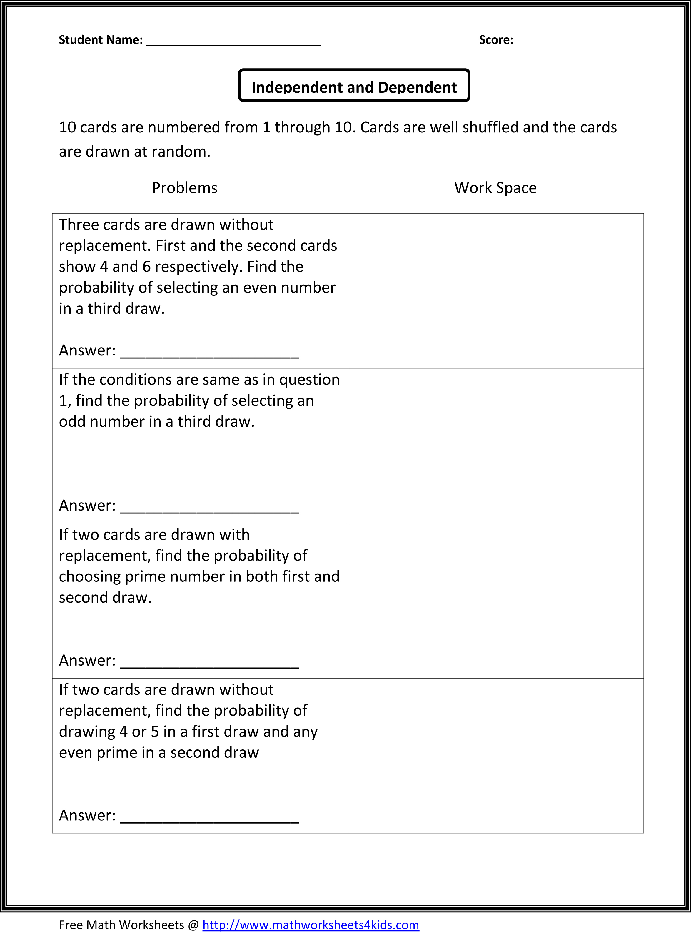 Probability 9th Grade Math Worksheets