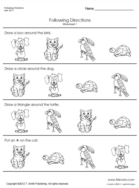 Following Directions Worksheet Kindergarten