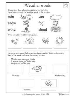 Grade Weather Worksheets for Kindergarten