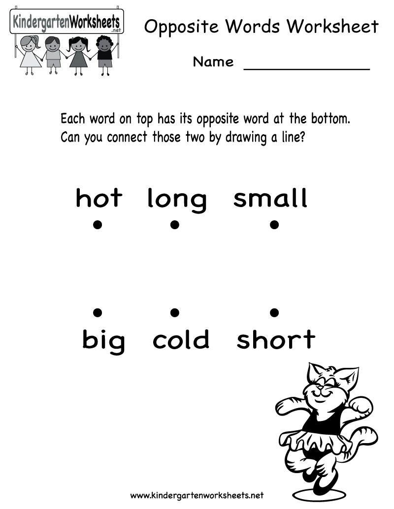 Kindergarten Opposite Words Worksheets