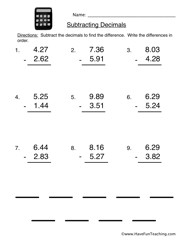 Math Adding and Subtracting Decimals Worksheet