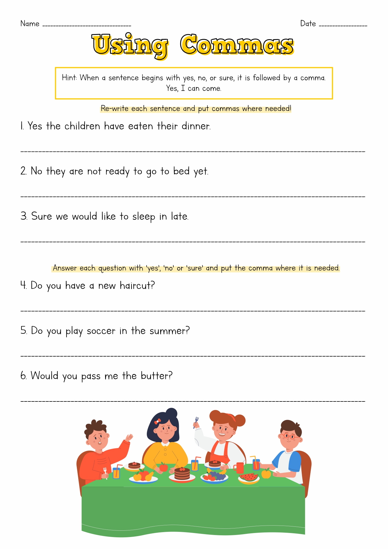 Worksheets On Commas For Grade 2