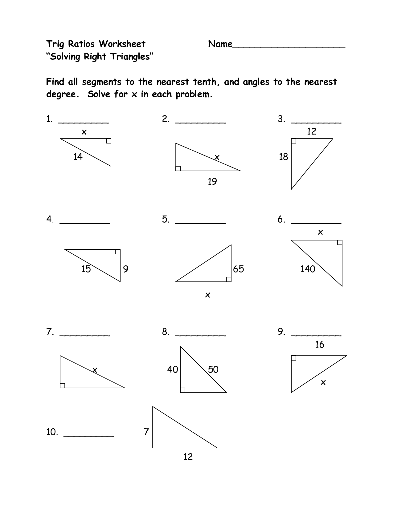 right triangle trig ratios worksheet_210476